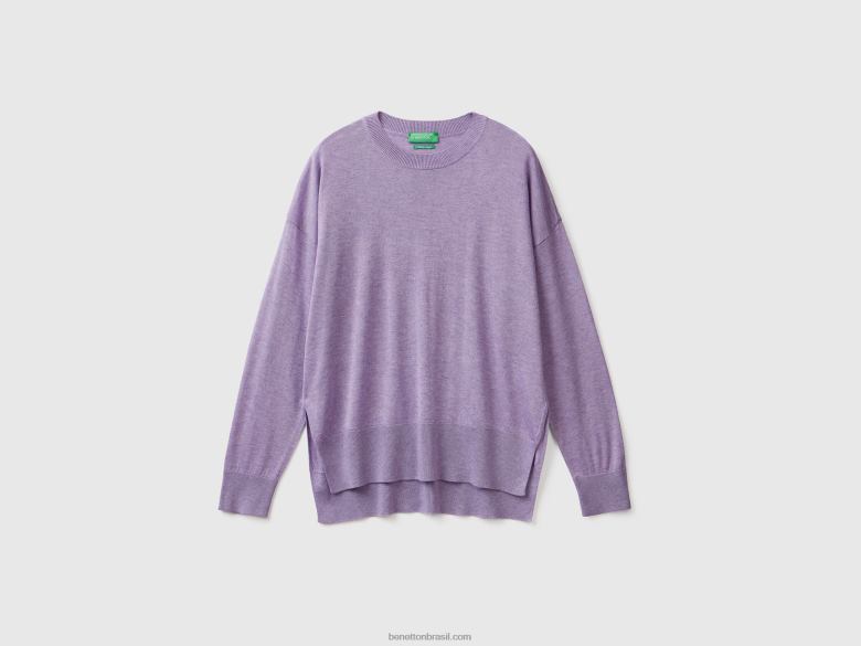 mulheres suéter em mistura de viscose com fendas Benetton R8L4P122 lilás