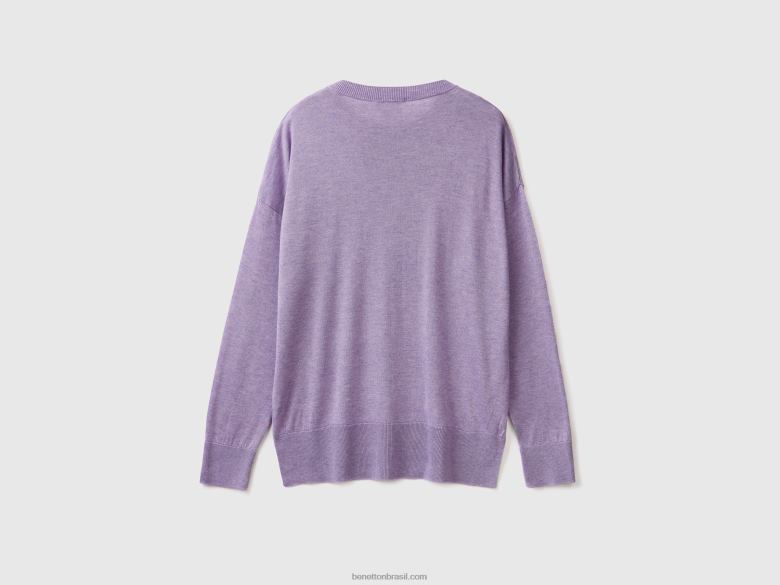 mulheres suéter em mistura de viscose com fendas Benetton R8L4P122 lilás