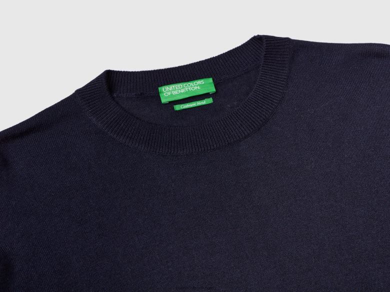 mulheres suéter em mistura de viscose com fendas Benetton R8L4P3566 azul escuro