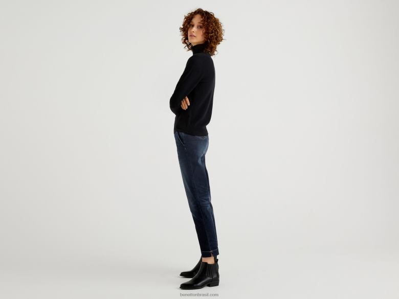 mulheres suéter preto de gola alta em pura lã merino Benetton R8L4P177 preto