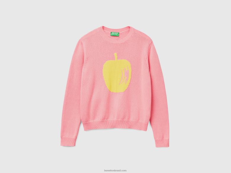 mulheres suéter rosa com incrustações de maçã Benetton R8L4P69 rosa