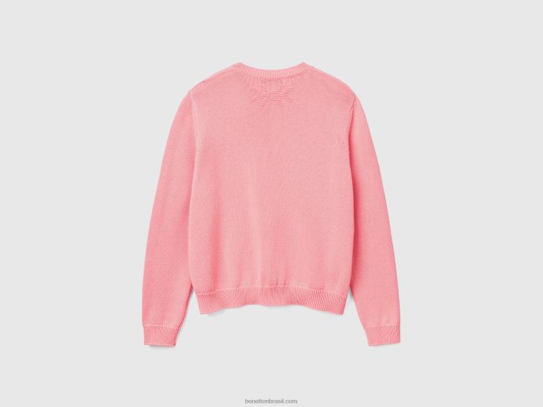 mulheres suéter rosa com incrustações de maçã Benetton R8L4P69 rosa