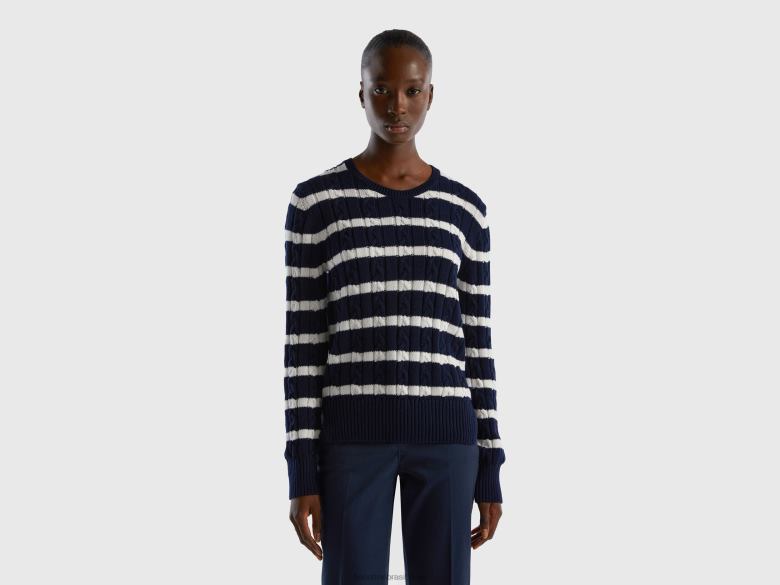 mulheres suéter tricot 100% algodão Benetton R8L4P230 azul escuro