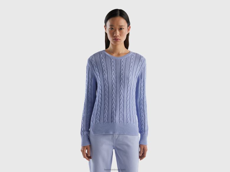 mulheres suéter tricot 100% algodão Benetton R8L4P3578 lavanda