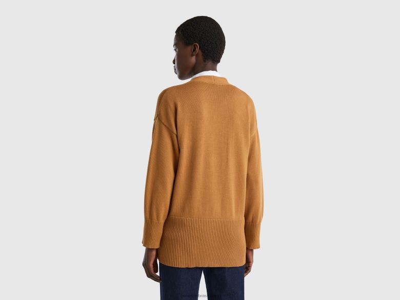 mulheres cardigã bege em tricô de algodão Benetton R8L4P105 bege