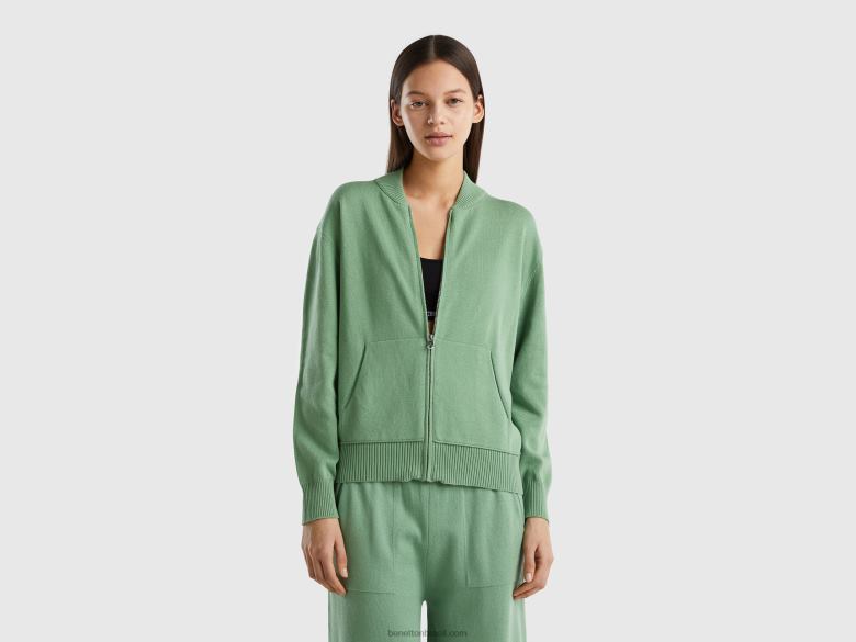 mulheres cardigã boxy fit com zíper Benetton R8L4P125 verde