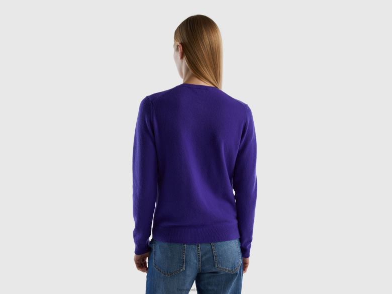 mulheres cardigã de gola redonda azul profundo em pura lã merino Benetton R8L4P158 azul