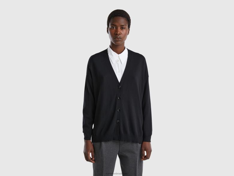 mulheres cardigã em algodão e modal Benetton R8L4P19 preto