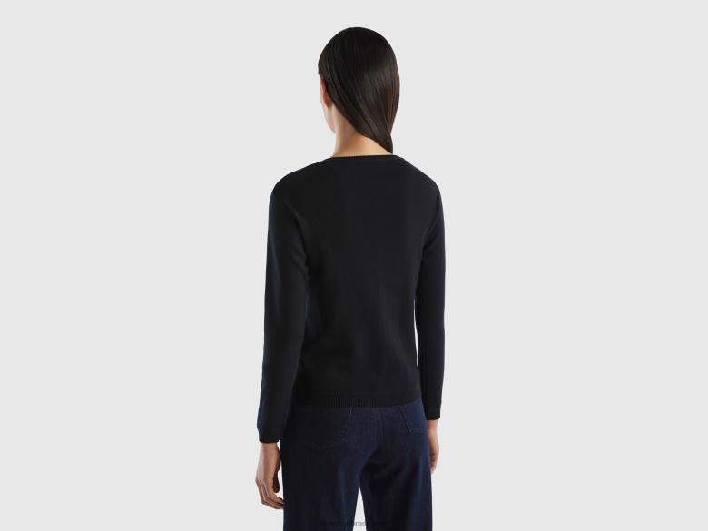 mulheres cardigã gola careca em puro algodão Benetton R8L4P223 preto