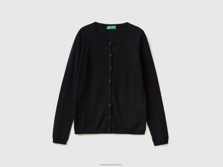 mulheres cardigã gola careca em puro algodão Benetton R8L4P223 preto