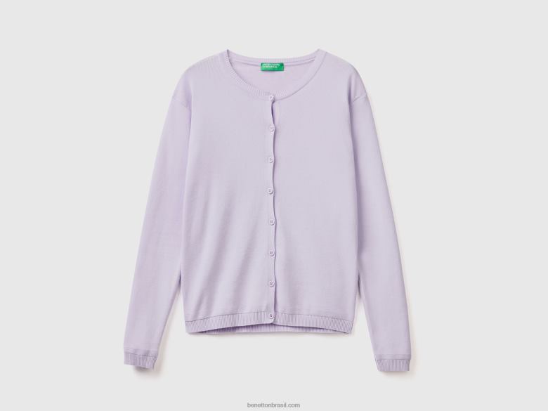 mulheres cardigã gola careca em puro algodão Benetton R8L4P3544 lilás