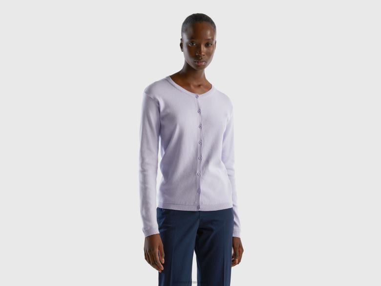 mulheres cardigã gola careca em puro algodão Benetton R8L4P94 lilás
