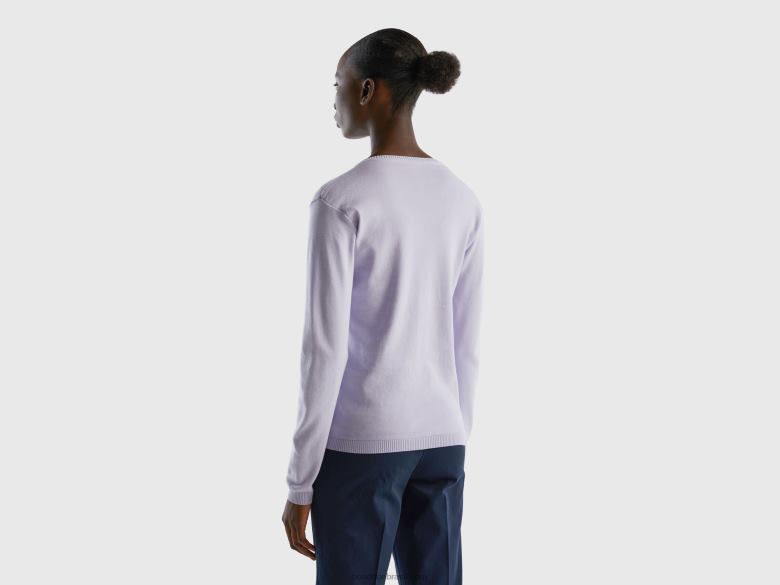 mulheres cardigã gola careca em puro algodão Benetton R8L4P94 lilás
