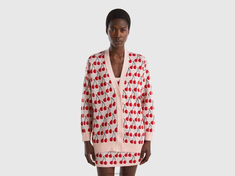mulheres cardigã rosa com estampa de cereja Benetton R8L4P3526 rosa