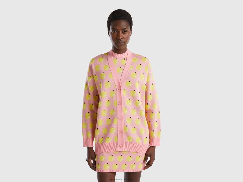 mulheres cardigã rosa com estampa de maçã Benetton R8L4P3571 rosa