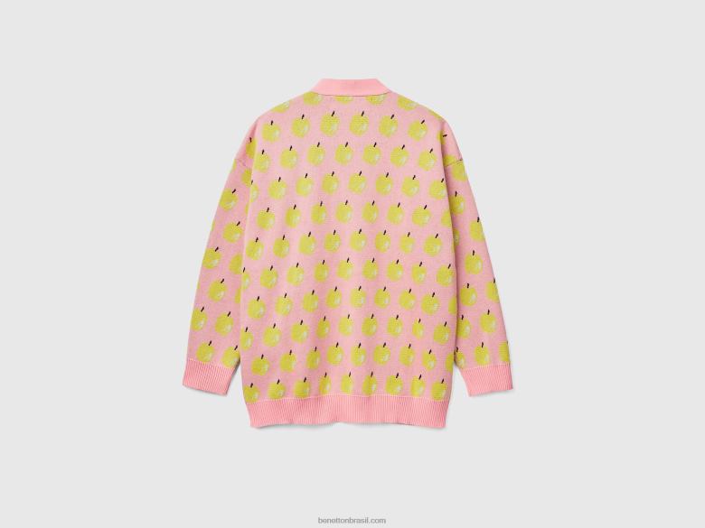 mulheres cardigã rosa com estampa de maçã Benetton R8L4P3571 rosa