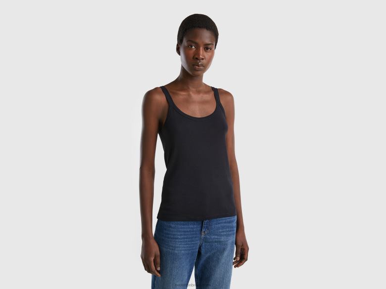 mulheres regata preta em puro algodão Benetton R8L4P433 preto
