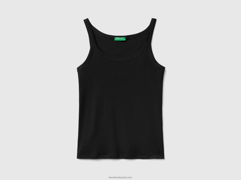 mulheres regata preta em puro algodão Benetton R8L4P433 preto