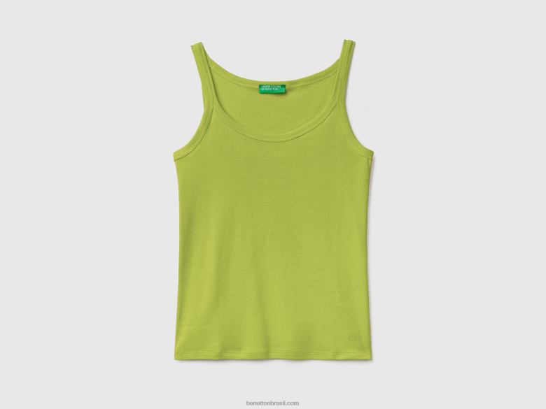 mulheres regata verde ácido em puro algodão Benetton R8L4P3870 verde neon
