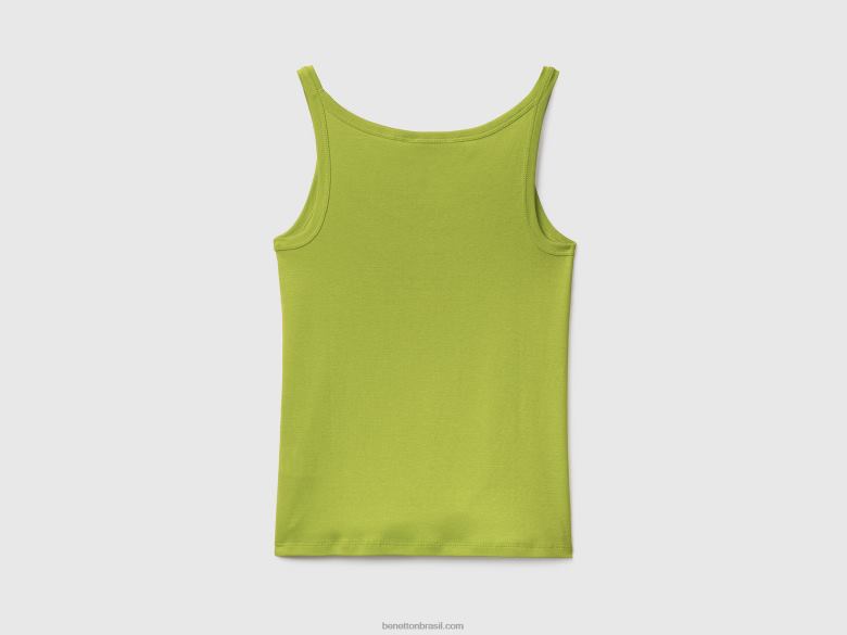 mulheres regata verde ácido em puro algodão Benetton R8L4P3870 verde neon