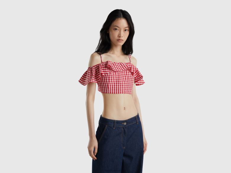 mulheres top cropped vichy com babados Benetton R8L4P361 vermelho