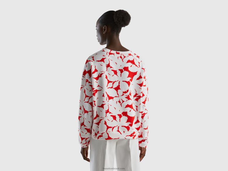 mulheres moletom com estampa floral Benetton R8L4P297 vermelho