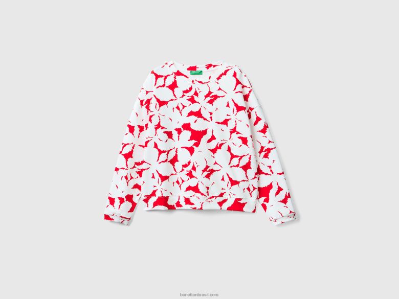mulheres moletom com estampa floral Benetton R8L4P297 vermelho