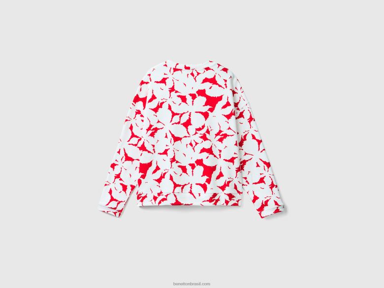 mulheres moletom com estampa floral Benetton R8L4P297 vermelho