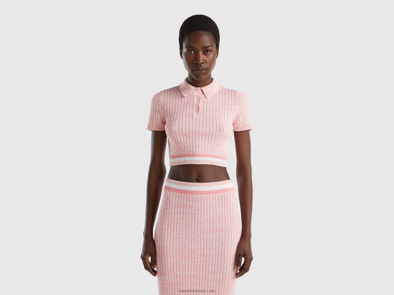 mulheres pólo de malha cropped rosa Benetton R8L4P33 rosa