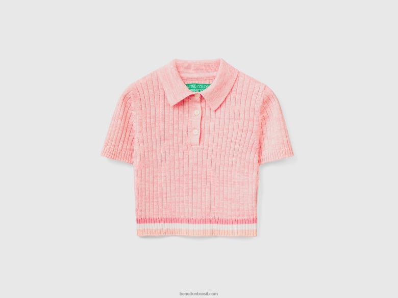 mulheres pólo de malha cropped rosa Benetton R8L4P3527 rosa