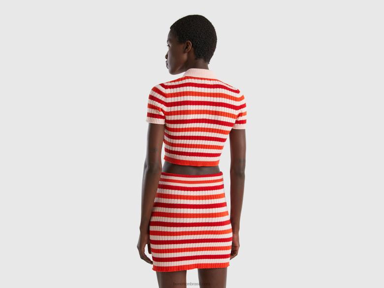 mulheres polo cropped listrado Benetton R8L4P3505 vermelho
