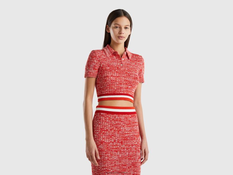 mulheres polo cropped vermelho Benetton R8L4P3550 vermelho