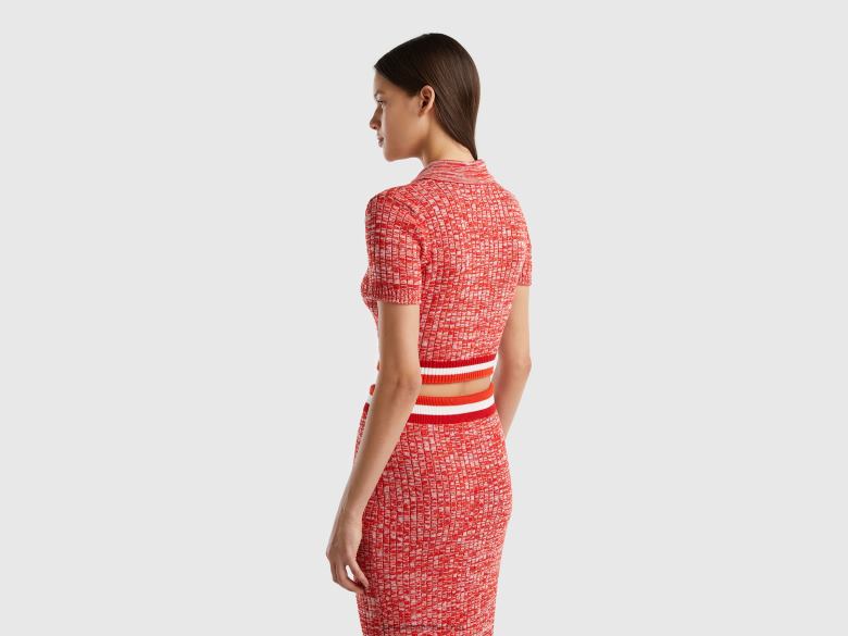 mulheres polo cropped vermelho Benetton R8L4P3550 vermelho
