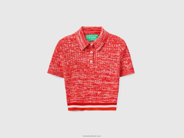 mulheres polo cropped vermelho Benetton R8L4P3550 vermelho