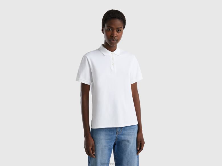 mulheres polo em algodão orgânico stretch Benetton R8L4P3859 branco