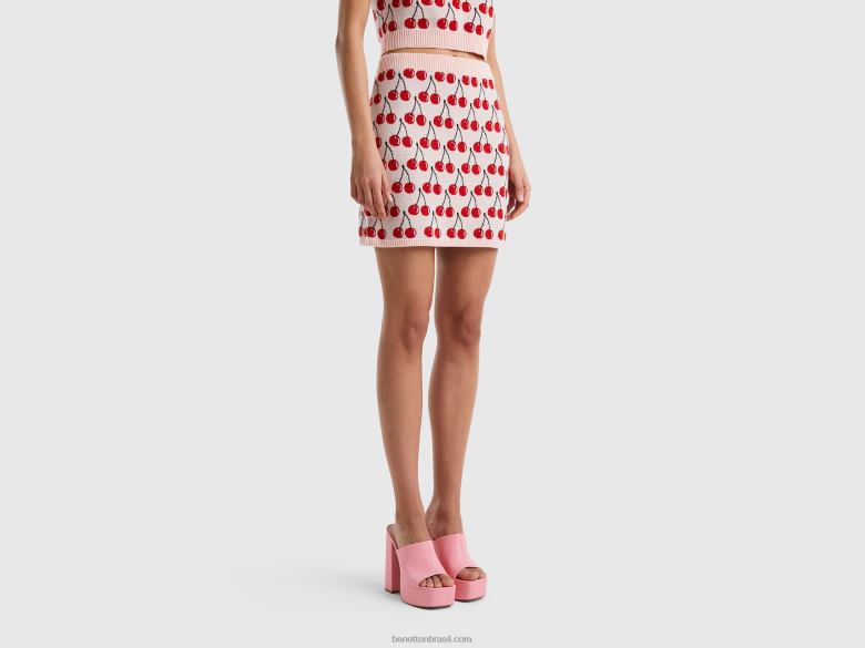 mulheres mini saia rosa com estampa cereja Benetton R8L4P697 rosa