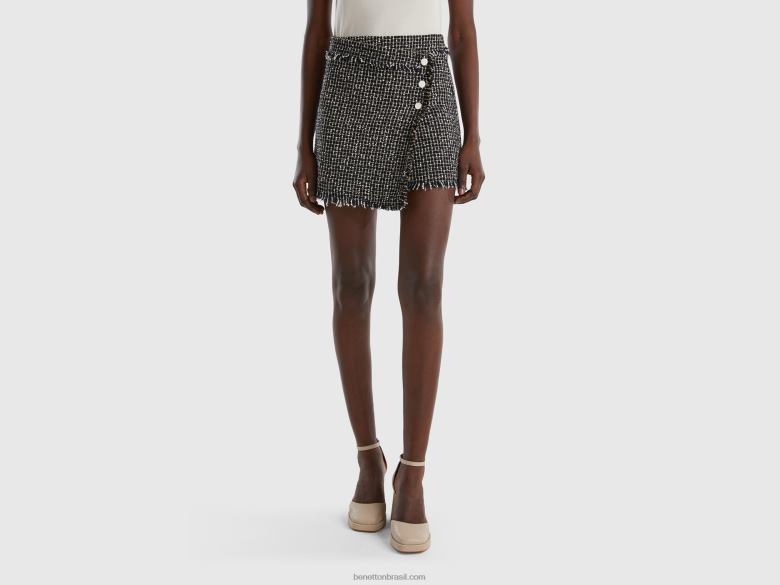 mulheres minissaia em tweed Benetton R8L4P4164 preto