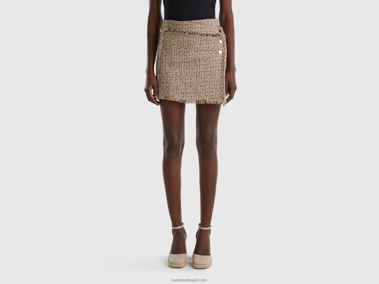 mulheres minissaia em tweed Benetton R8L4P4168 bege