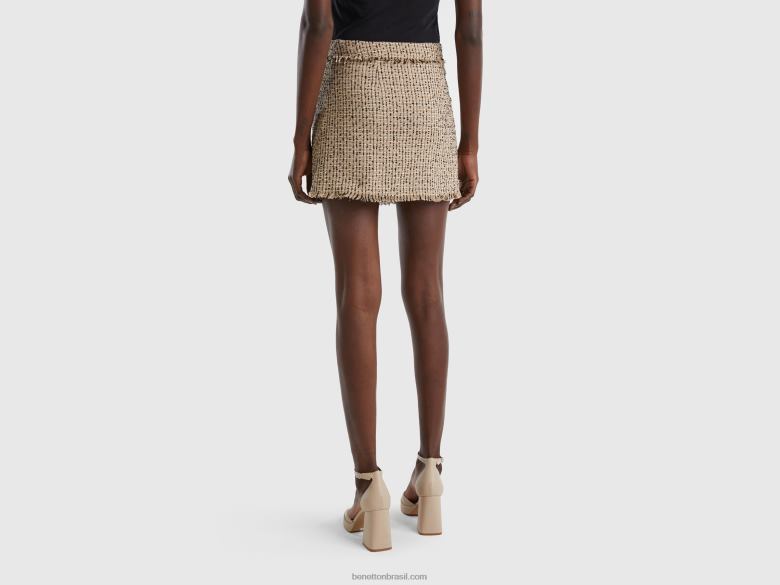 mulheres minissaia em tweed Benetton R8L4P4168 bege