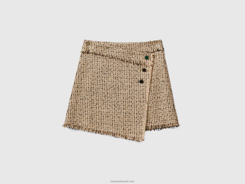 mulheres minissaia em tweed Benetton R8L4P4168 bege