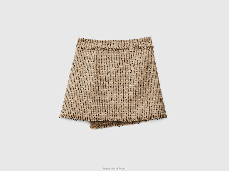 mulheres minissaia em tweed Benetton R8L4P4168 bege