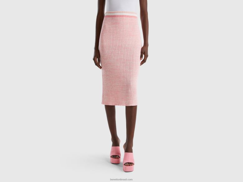 mulheres saia lápis de malha rosa Benetton R8L4P4170 rosa