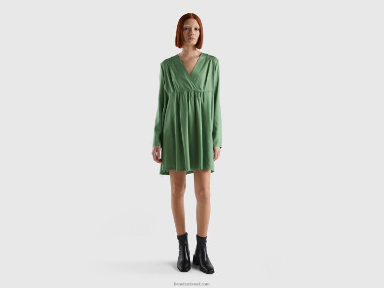 mulheres vestido curto em viscose sustentável Benetton R8L4P4018 verde