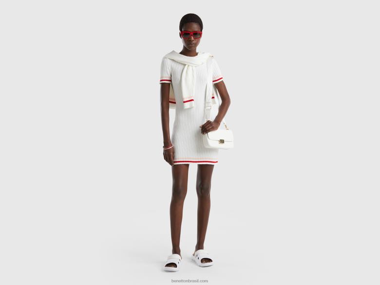 mulheres mini vestido branco creme Benetton R8L4P549 branco cremoso