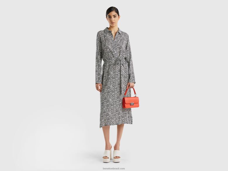 mulheres vestido estampado com camisa esvoaçante Benetton R8L4P558 preto