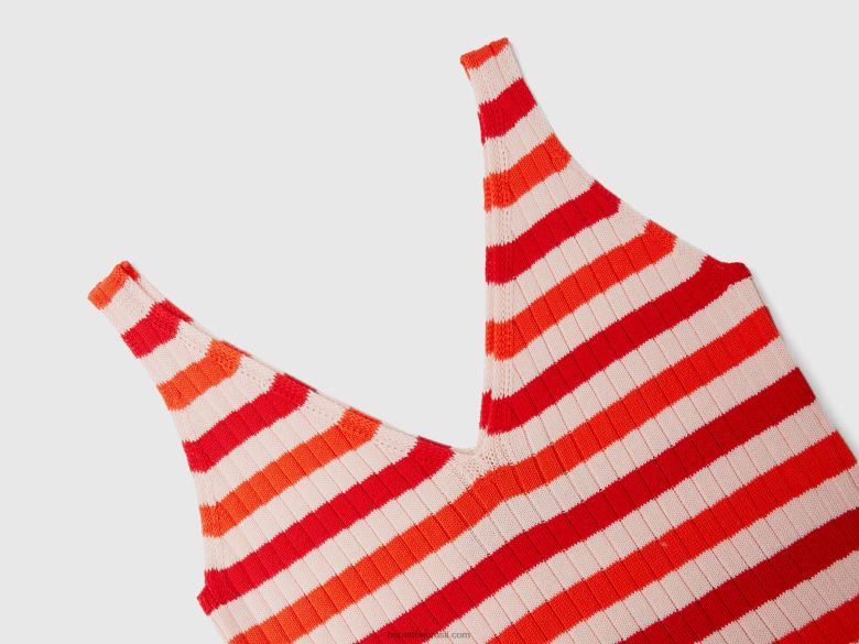 mulheres vestido midi listrado Benetton R8L4P541 multicolorido