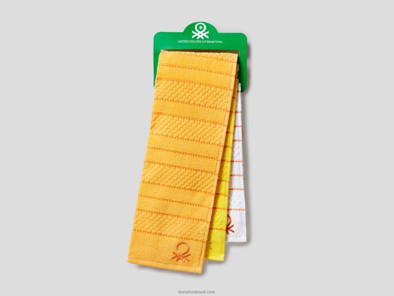 três panos de prato com logotipo Benetton R8L4P3385 multicolorido